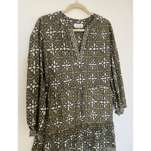 Velvet by Graham & Spencer Katarina Hunter Green Printed Boho Dress Pockets S - Picture 11 of 13